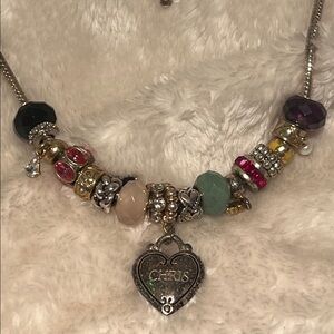 ♥️ VINTAGE SILVER SNAKE CHAIN ENGRAVED “CHRIS” HEART BEAD  CHARM NECKLACE 18-21”